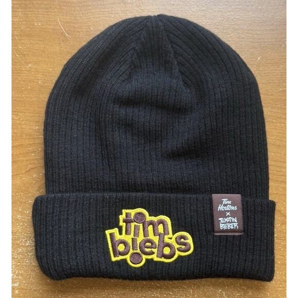 Tim Hortons X Justin Bieber Tim Biebs Beanie Hat Black Winter Unisex - Picture 1 of 7